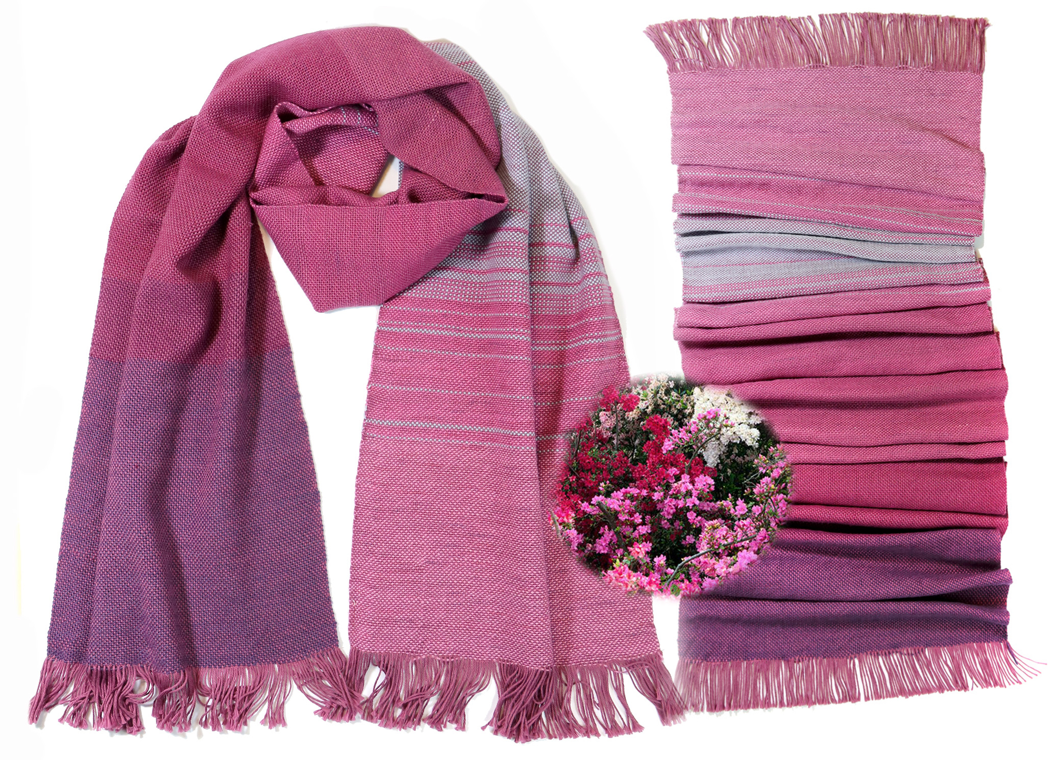 Neuer, handgewebter Schal in prächtigen Farben wie aus einem japanischen Azaleengarten